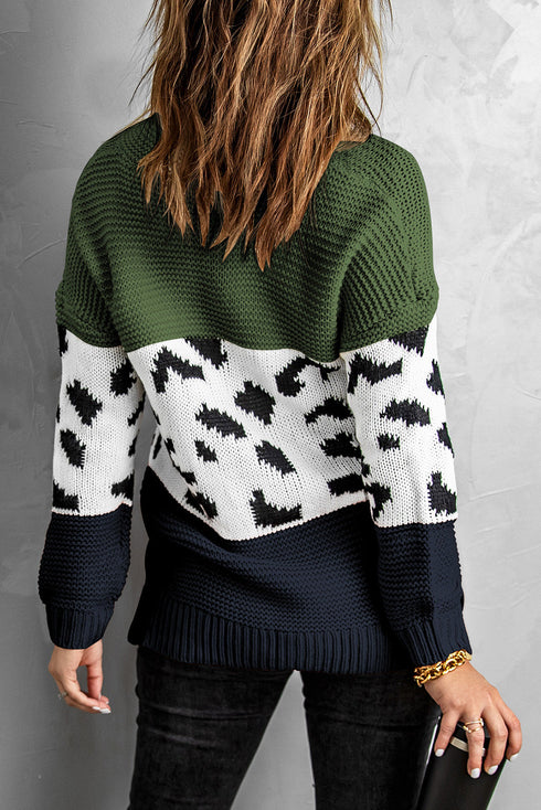 Turtleneck Splicing Chunky Knit Pullover Sweater